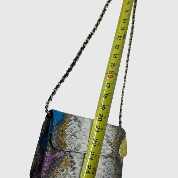 Women’s Python Embossed Crossbody Shoulder Bag w/ Chain Strap | Snake Print Flap - Picture 12 of 12